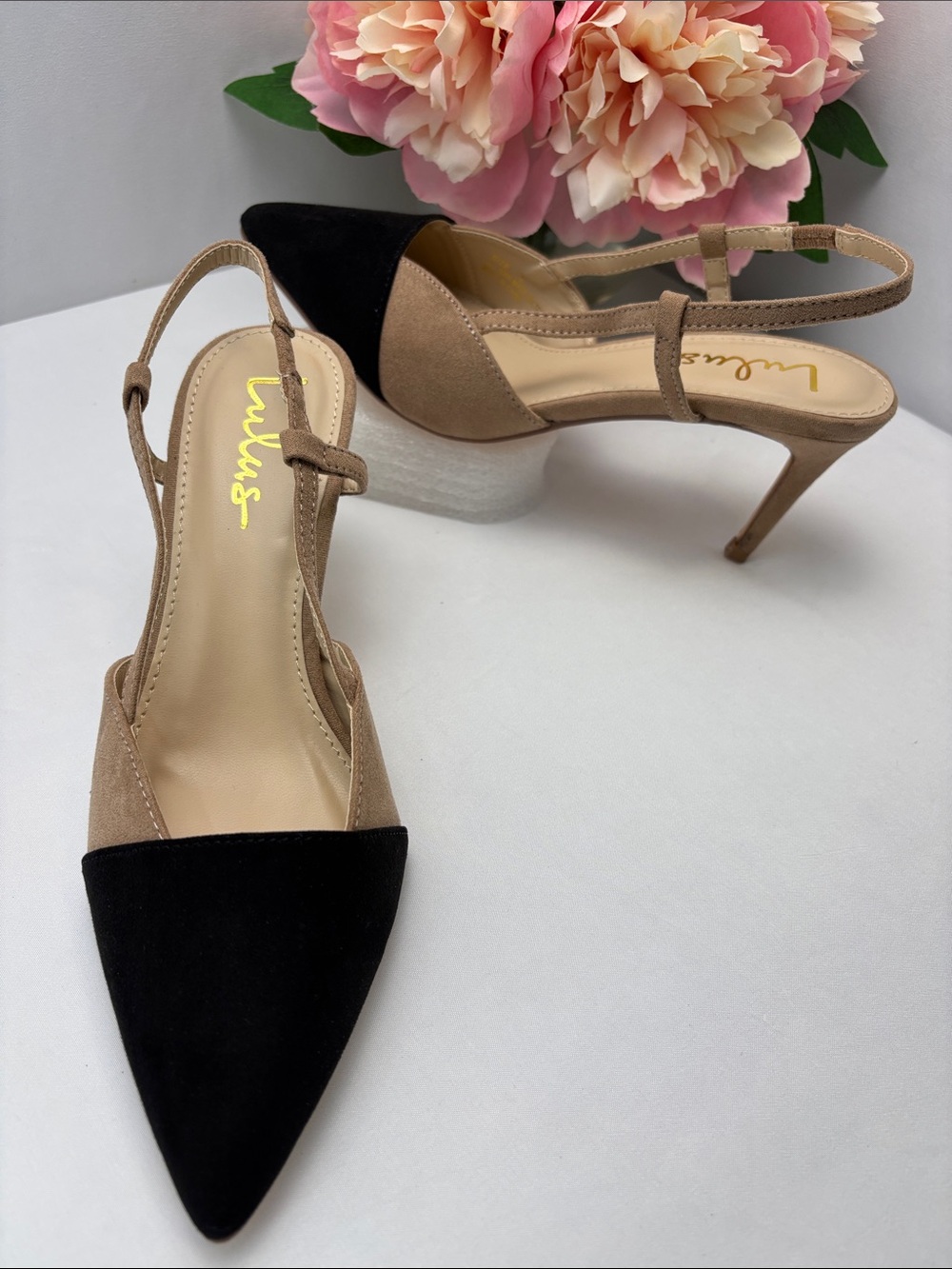 Lulus Steviee Womens 6 Two-Tone Black/Beige Pointed Slingback Pump #721